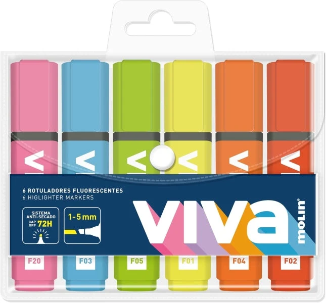 Molin Viva Marcadores Fluorescentes - Trazo entre 1 y 5mm - Tinta con Base de Agua - Color