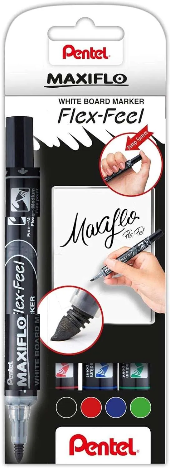 Pentel Maxiflo Flex-Feel Rotuladores para Pizarra Blanca - Punta Flexible 4.6mm - Dosifica