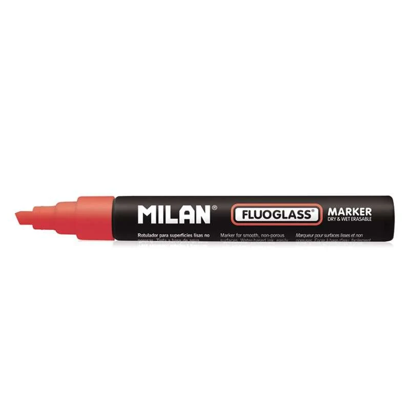 Milan Fluoglass Rotulador Superficies Lisas (No Porosas) - Punta Biselada - Trazo de 2 a 4mm - Tinta
