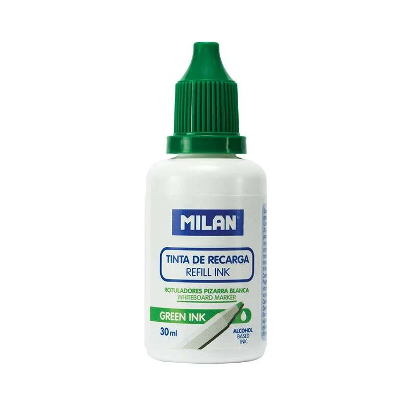 Milan Bote de Tinta para Rotuladores de Pizarra Blanca Recargables - Capacidad 30ml - Tinta a Base d