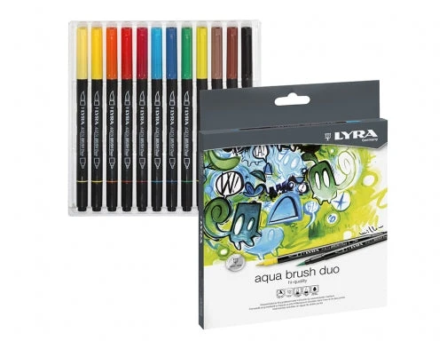 Lyra Aqua Brush Duo Rotuladores de Doble Punta - Punta Pincel 4mm, Punta Fina 2mm - Tinta Ba