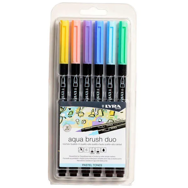 Lyra Aqua Brush Duo Pastel Tones Rotuladores de Doble Punta - Punta Pincel 4mm, Punta Fina 2m