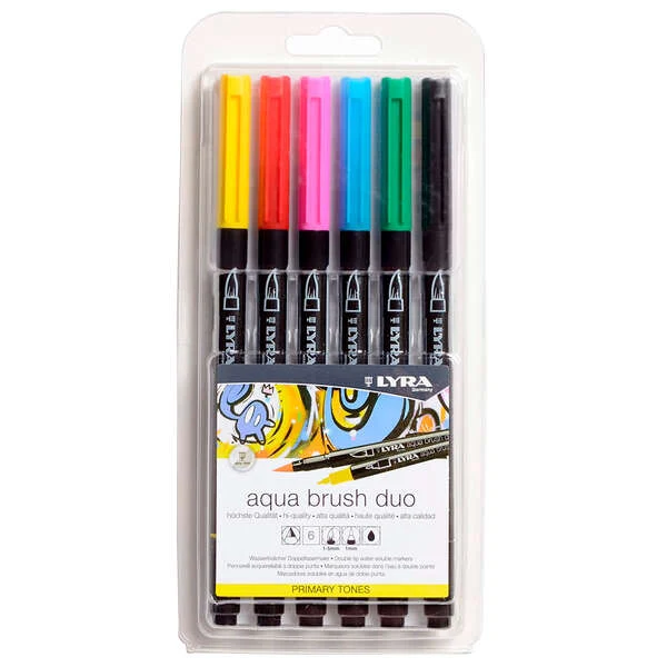 Lyra Aqua Brush Duo Basic Tones Rotuladores de Doble Punta - Punta Pincel 4mm, Punta Fina 2mm