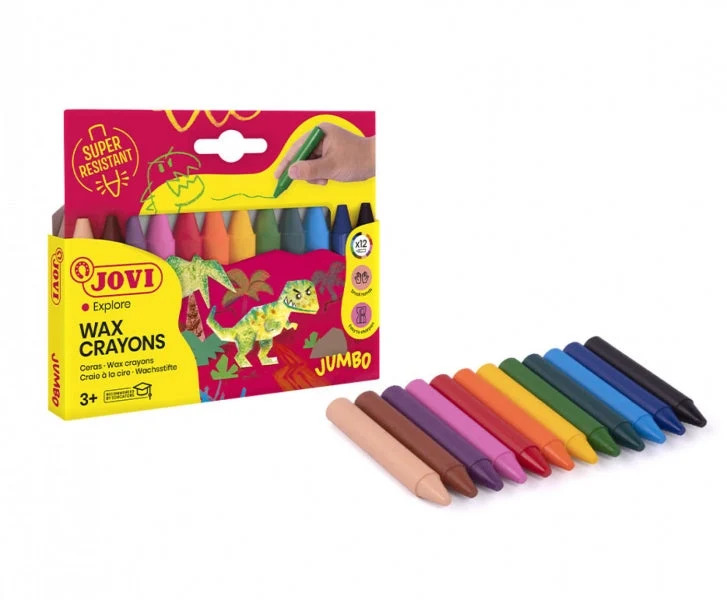 Jovi Jumbo Estuche de 12 Ceras Redondeadas - Resistentes - No Manchan - Colores Surtidos