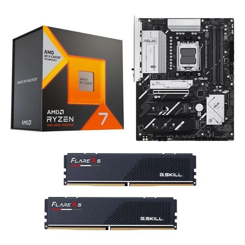 Kit para PC: Procesador AMD Ryzen 7 7800X3D + Tarjeta Madre ASUS B650E Max Gaming WiFi AM5 + Memoria RAM G.Skill Flare X5 Series 32GB DDR5-6000 Kit