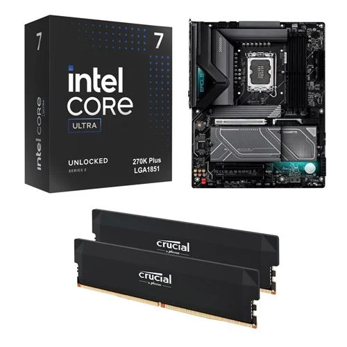 Kit para PC: Procesador Intel Core Ultra 7 270K Plus + Tarjeta Madre Gigabyte Z890 Eagle WiFi7 Plus 1851 + Memoria RAM Crucial Pro 32GB DDR5-6400 Kit