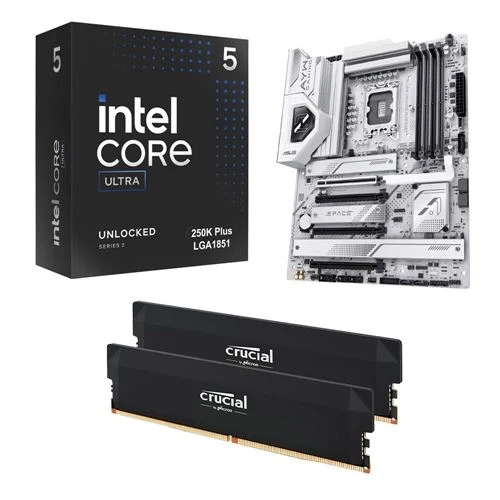 Kit para PC: Procesador Intel Core Ultra 5 250K Plus + Tarjeta Madre ASUS Z890 AYW Gaming WiFi W 1851 + Memoria RAM Crucial Pro 32GB DDR5-6400 Kit