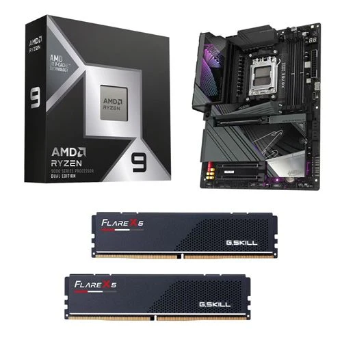 Kit para PC: Procesador AMD Ryzen 9 9950X3D2 + Tarjeta Madre Gigabyte X870E Aorus Master AM5 + Memoria RAM G.Skill Flare X5 Series 32GB DDR5-6000 Kit