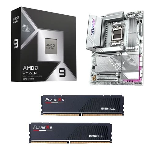 Kit para PC: Procesador AMD Ryzen 9 9950X3D2 + Tarjeta Madre Gigabyte X870E Aorus Elite WiFi7 Ice AM5 + Memoria RAM G.Skill Flare X5 Series 32GB DDR5-6000 Kit