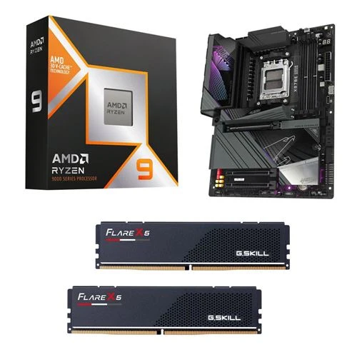 Kit para PC: Procesador AMD Ryzen 9 9950X3D + Tarjeta Madre Gigabyte X870E Aorus Master WiFi7 AM5 + Memoria RAM G.Skill Flare X5 Series 32GB DDR5-6000 Kit
