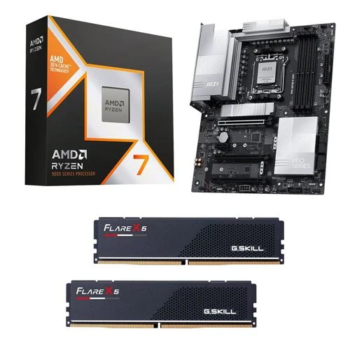 Kit para PC: Procesador AMD Ryzen 7 9850X3D + Tarjeta Madre MSI X870E-P Pro WiFi AM5 + Memoria RAM G.Skill Flare X5 Series 32GB DDR5-6000 Kit