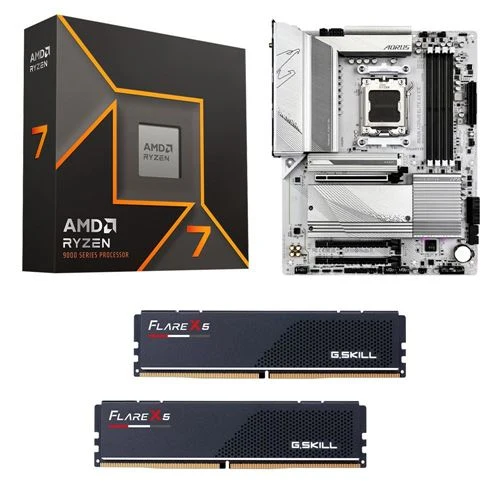 Kit para PC: Procesador AMD Ryzen 7 9700X + Tarjeta Madre Gigabyte B650 Aorus Elite AX Ice AM5 + Memoria RAM G.Skill Flare X5 Series 32GB DDR5-6000 Kit