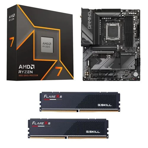 Kit para PC: Procesador AMD Ryzen 7 9700X + Tarjeta Madre Gigabyte B650 Gaming X AX V2 AM5 + Memoria RAM G.Skill Flare X5 Series 32GB DDR5-6000 Kit