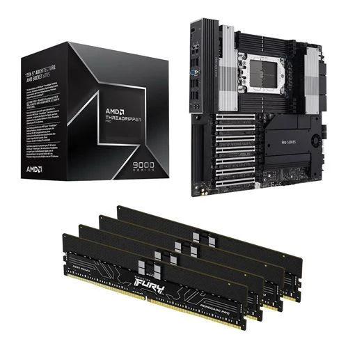 Kit para PC: Procesador AMD Ryzen Threadripper PRO 9975WX + Tarjeta Madre ASUS WRX90E Sage Pro WS SE sTR5 + Memoria RAM Kingston Fury Renegade Pro 128GB DDR5-5600 Quad Kit