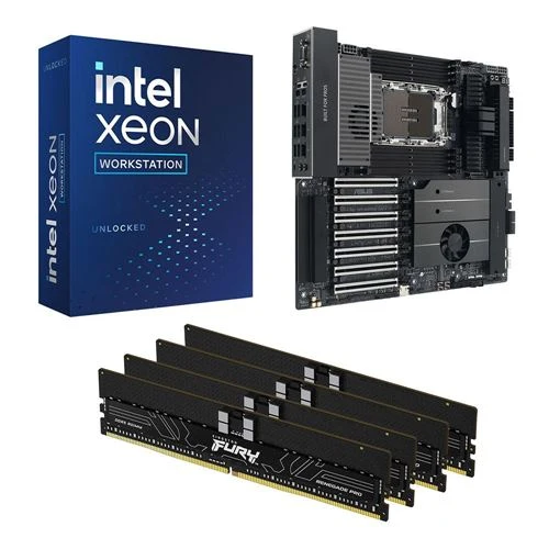 Kit para PC: Procesador Intel Xeon 658X + Tarjeta Madre ASUS Pro WS W890-E Sage SE 4710-2 + Memoria RAM Kingston Fury Renegade Pro 128GB DDR5-5600 Quad Kit