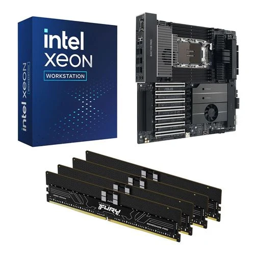 Kit para PC: Procesador Intel Xeon 654 + Tarjeta Madre ASUS Pro WS W890-E Sage SE 4710-2 + Memoria RAM Kingston Fury Renegade Pro 128GB DDR5-5600 Quad Kit