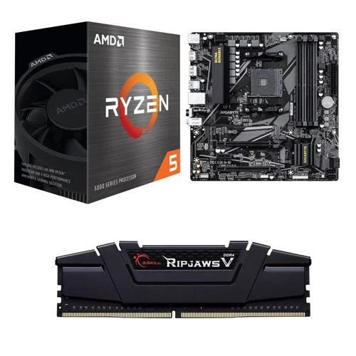 Kit para PC: Procesador AMD Ryzen 5 5500 + Tarjeta Madre Gigabyte B550M DS3H AC R2 AM4 + Memoria RAM G.Skill Ripjaws V 16GB DDR4-3200