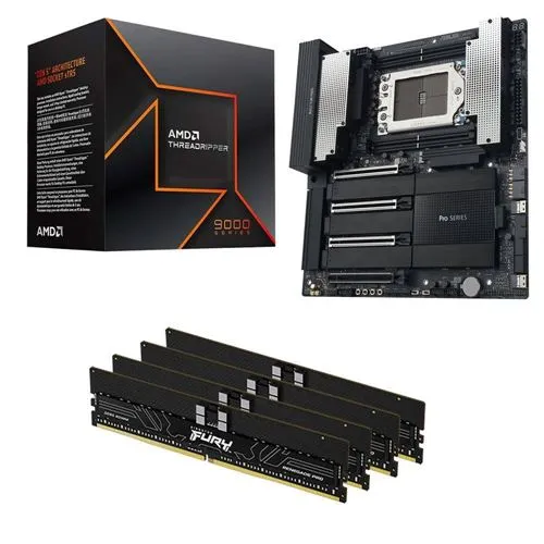 Kit para PC: Procesador AMD Ryzen Threadripper 9960X + Tarjeta Madre ASUS TRX50 SAGE Pro WS WiFi CEB + Memoria RAM Kingston Fury Renegade Pro 128GB DDR5-5600 ECC Registered Kit