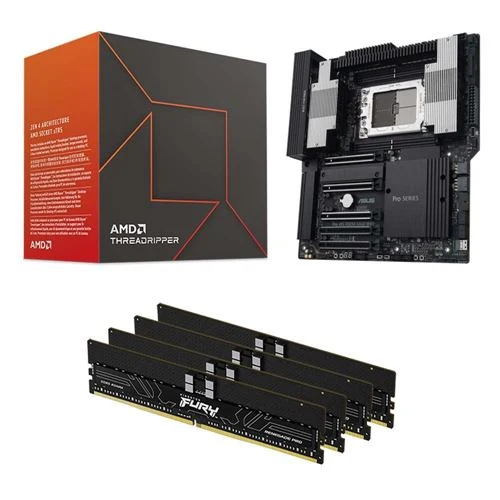 Kit para PC: Procesador AMD Ryzen Threadripper 7970X + Tarjeta Madre ASUS TRX50 Sage Pro WiFi sTR5 + Memoria RAM Kingston Fury Renegade Pro 128GB Quad Channel DDR5-5600 Kit