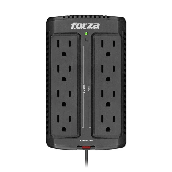 Regulador de Voltaje Forza FVR-901M 900VA 450W AVR 120V - 8 Salidas NEMA 5-15R - Negro