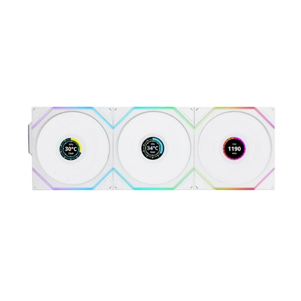 Fan Cooler Lian Li UNI FAN TL120 V2 LCD Wireless Fluid Dynamic Bearing 120mm - Blanco - RGB - 3 Pack
