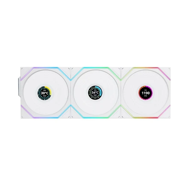 Fan Cooler Lian Li UNI FAN TL120 V2 LCD Reverse Blade Wireless Fluid Dynamic Bearing 120mm - Blanco - RGB - 3 Pack