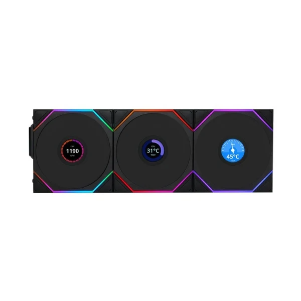 Fan Cooler Lian Li UNI FAN TL120 V2 LCD Wireless Fluid Dynamic Bearing 120mm - Negro - RGB - 3 Pack