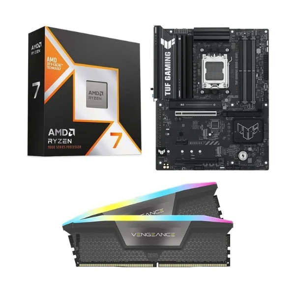 Kit para PC: Procesador AMD Ryzen 7 9850X3D 8 Núcleos 4.7GHz 96MB Cache + Tarjeta Madre ASUS B850-E TUF Gaming WiFi AM5 + Memoria RAM Corsair Vengeance RGB 32GB DDR5-6000 Black