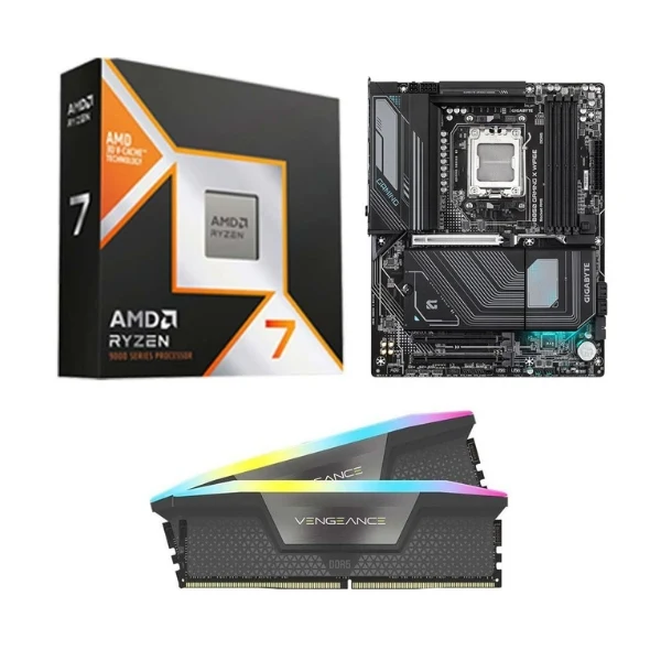 Kit para PC: Procesador AMD Ryzen 7 9800X3D 8 Núcleos 4.7GHz 96MB Cache + Tarjeta Madre GIGABYTE B850 Gaming X WiFi6E Socket AM5 DDR5 ATX + Memoria RAM Corsair Vengeance RGB 32 GB DDR5-6000 Black