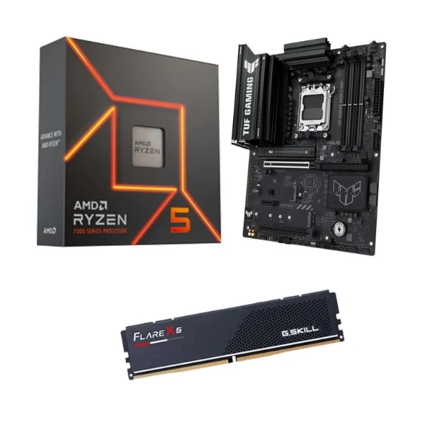 Kit para PC: Procesador AMD Ryzen 5 9600X 6 Núcleos 3.9GHz 32MB Cache + Tarjeta Madre ASUS B850-E TUF Gaming WiFi Socket AM5 DDR5 ATX + Memoria RAM G.Skill Flare X5 16 GB DDR5-6000 Black
