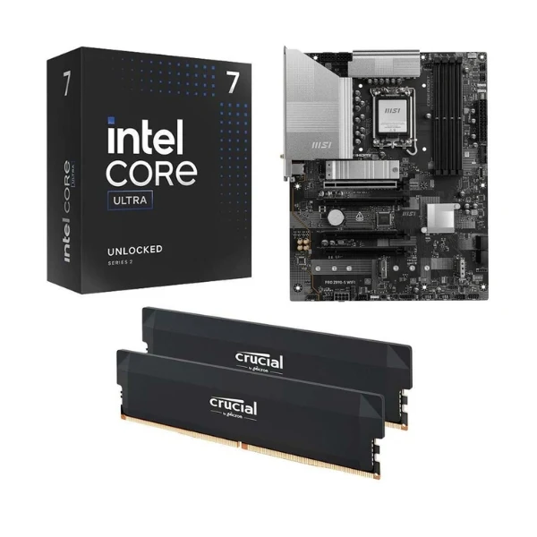Kit para PC: Procesador Intel Core Ultra 7 265KF 20 Núcleos 3.9GHz 30MB Cache + MSI Z890-S Pro WiFi 1851 + Crucial Pro 32GB DDR5-6400