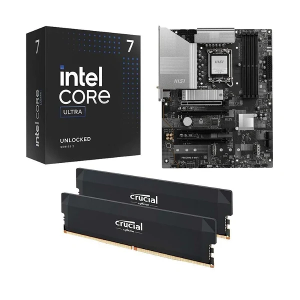 Kit para PC: Procesador Intel Core Ultra 7 265K 20 Núcleos 3.9GHz 30MB Cache + MSI Z890-S Pro WiFi 1851 + Crucial Pro 32GB DDR5-6400