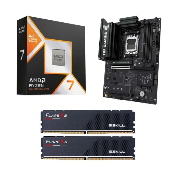 Kit para PC: Procesador AMD Ryzen 7 9850X3D 8 Núcleos 4.7GHz 96MB Cache + Tarjeta Madre ASUS B850E TUF Gaming WiFi Socket AM5 DDR5 ATX + Memoria RAM G.Skill Flare X5 Series 32 GB DDR5-6000
