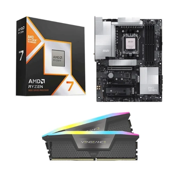 Kit para PC: Procesador AMD Ryzen 7 9800X3D 8 Núcleos 4.7GHz 96MB Cache + Tarjeta Madre MSI X870E-P Pro WiFi AM5 + Memoria RAM Corsair Vengeance RGB 32GB DDR5-6000 Kit