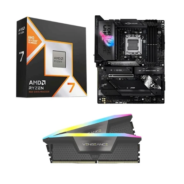 Kit para PC: Procesador AMD Ryzen 7 9800X3D 8 Núcleos 4.7GHz 96MB Cache + Tarjeta Madre ASUS X870E-E ROG Strix Gaming R2 USBC WiFi7 AM5 + Memoria RAM Corsair Vengeance RGB 32GB DDR5-6000 Kit