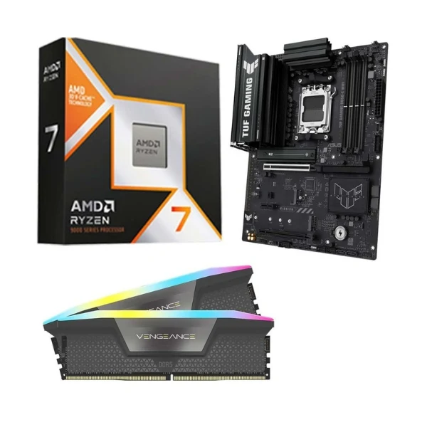 Kit para PC: Procesador AMD Ryzen 7 9800X3D 8 Núcleos 4.7GHz 96MB Cache + Tarjeta Madre ASUS B850E TUF Gaming WiFi AM5 + Memoria RAM Corsair Vengeance RGB 32GB DDR5-6000 Kit