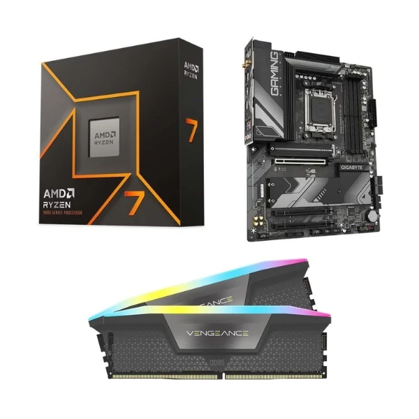 Kit para PC: Procesador AMD Ryzen 7 9700X 8 Núcleos 3.8GHz 32MB Cache + Tarjeta Madre Gigabyte B650 Gaming X AX V2 AM5 + Memoria RAM Corsair Vengeance RGB 32GB DDR5-6000