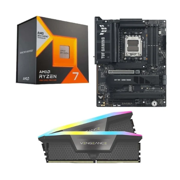 Kit para PC: Procesador AMD Ryzen 7 7800X3D 8 Núcleos 4.2GHz 96MB Cache + Tarjeta Madre ASUS X870E Plus TUF Gaming WiFi AM5 + Memoria RAM Corsair Vengeance RGB 32GB DDR5-6000