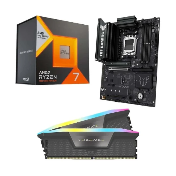 Kit para PC: Procesador AMD Ryzen 7 7800X3D 8 Núcleos 4.2GHz 96MB Cache + Tarjeta Madre ASUS B850E TUF Gaming WiFi AM5 DDR5 ATX + Memoria RAM Corsair Vengeance RGB 32GB DDR5-6000 White