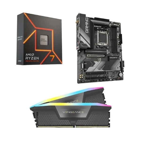 Kit para PC: Procesador AMD Ryzen 7 7700X 8 Núcleos 4.5GHz 32MB Cache + Tarjeta Madre Gigabyte B650 Gaming X AX V2 AM5 DDR5 ATX + Memoria RAM Corsair Vengeance RGB 32GB DDR5-6000 White