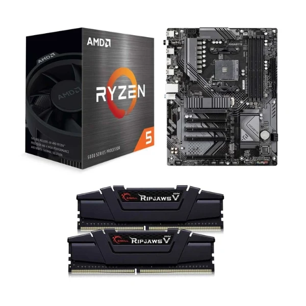 Kit para PC: Procesador AMD Ryzen 5 5500 6 Núcleos 3.6GHz 16MB Cache + Tarjeta Madre GIGABYTE B550 Eagle WiFi6 Socket AMD AM4 DDR4 ATX + Memoria RAM G.Skill Ripjaws V 16 GB DDR4-3200 Black