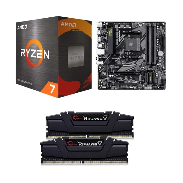Kit para PC: Procesador AMD Ryzen 7 5800XT 8 Núcleos 3.8GHz 32MB Cache + Tarjeta Madre GIGABYTE B550M DS3H AC R2 Socket AMD AM4 DDR4 microATX + Memoria RAM G.Skill Ripjaws V 16 GB DDR4-3200 Black