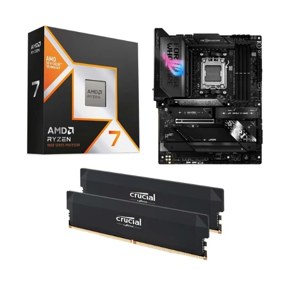 Kit para PC: Procesador AMD Ryzen 7 9850X3D 8 Núcleos 4.70GHz 96MB Cache + Tarjeta Madre ASUS X870E-E ROG Strix Gaming R2 USBC WiFi Socket AM5 DDR5 ATX + Memoria RAM 32GB DDR5