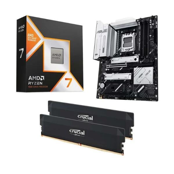 Kit para PC: Procesador AMD Ryzen 7 9850X3D 8 Núcleos 4.70GHz 96MB Cache + Tarjeta Madre ASUS X870-P Prime WiFi Socket AM5 DDR5 ATX + Memoria RAM 32GB DDR5