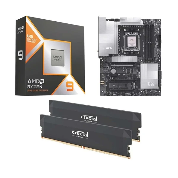 Kit para PC: Procesador AMD Ryzen 9 9950X3D 16 Núcleos 4.3GHz 128MB Cache + Tarjeta Madre MSI X870E-P Pro WiFi Socket AM5 DDR5 ATX + Memoria RAM 32 GB DDR5