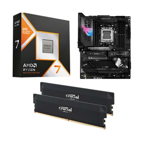 Kit para PC: Procesador AMD Ryzen 9 9950X3D 16 Núcleos 4.3GHz 128MB Cache + Tarjeta Madre ASUS X870E-E ROG Strix Gaming WiFi Socket AM5 DDR5 ATX + Memoria RAM 32 GB DDR5