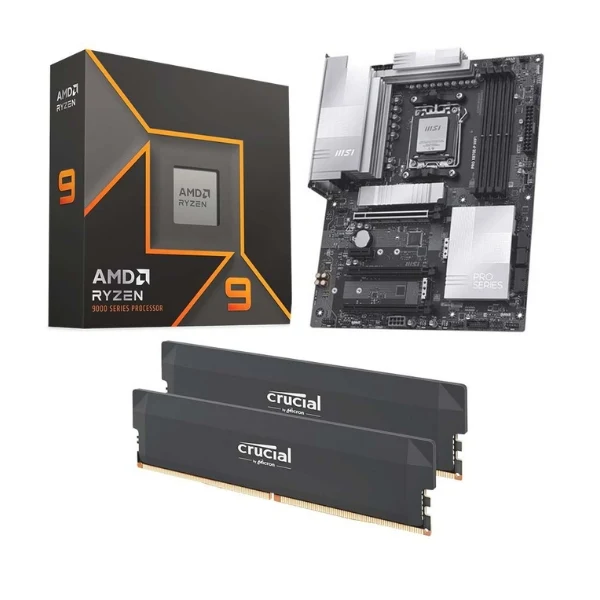 Kit para PC: Procesador AMD Ryzen 9 9900X 12 Núcleos 4.4GHz 64MB Cache + Tarjeta Madre MSI X870E-P Pro WiFi Socket AM5 DDR5 ATX + Memoria RAM 32 GB DDR5