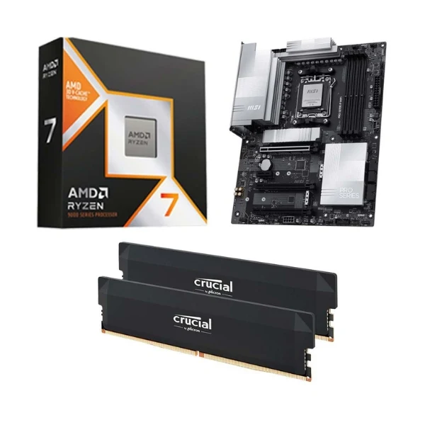 Kit para PC: Procesador AMD Ryzen 7 9800X3D 8 Núcleos 4.7GHz 96MB Cache + Tarjeta Madre MSI X870E-P Pro WiFi Socket AM5 DDR5 ATX + Memoria RAM 32 GB DDR5