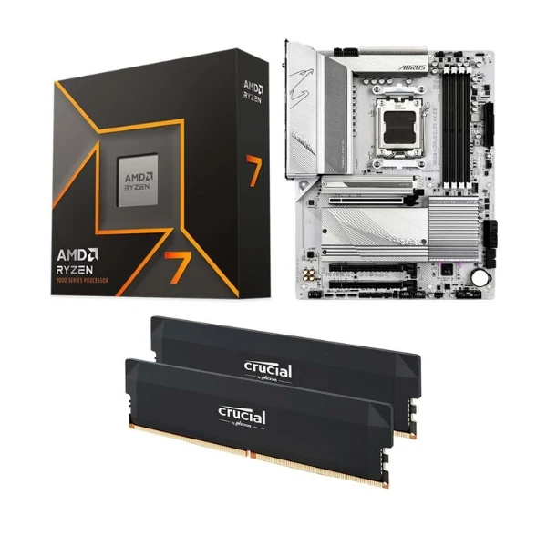 Kit para PC: Procesador AMD Ryzen 7 9700X 8 Núcleos 3.8GHz 32MB Cache + Tarjeta Madre GIGABYTE B650 Aorus Elite AX Ice Socket AM5 DDR5 ATX + Memoria RAM 32 GB DDR5
