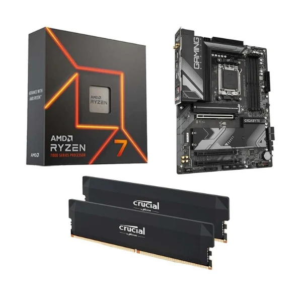 Kit para PC: Procesador AMD Ryzen 7 7700X 8 Núcleos 4.5GHz 32MB Cache + Tarjeta Madre GIGABYTE B650 Gaming X AX V2 Socket AM5 DDR5 ATX + Memoria RAM 32 GB DDR5